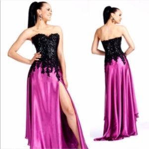 Jovani Black/Pink Corset Strapless Slit Dress